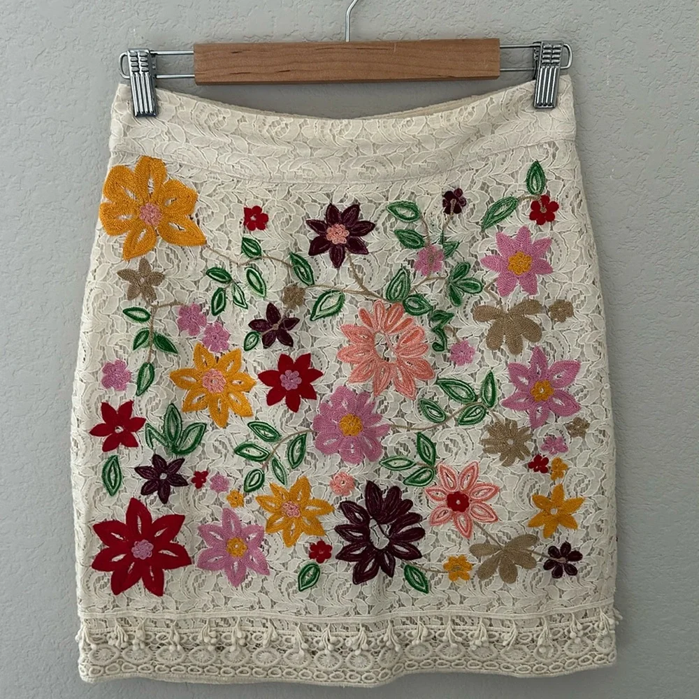 Anthropologie Maeve Embroidered Lace Skirt - Picture 1 of 8